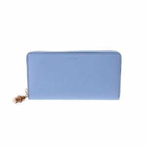 Gucci Nim Fair Round Zip Wallet Blue Calfskin Bamboo Long